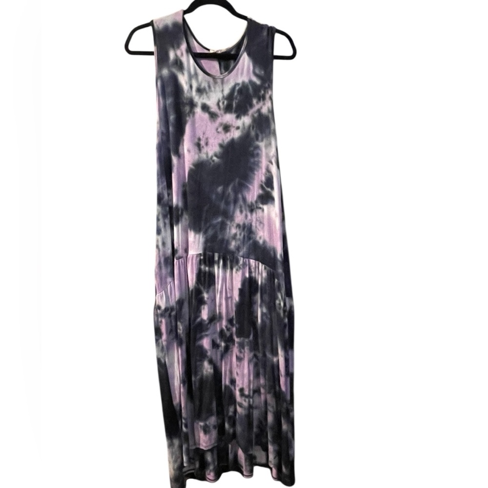 Sweet Lovely 1X Sleeveless Tie Dye Dress with Pockets (D158)